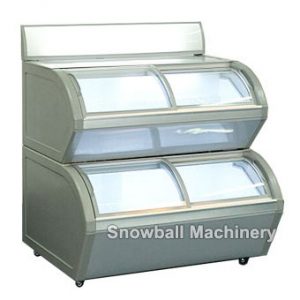 Comercial Mostradora de Helado con dos capas, Trapezoidal Congelador con Exhibición con Tablero Publicitario